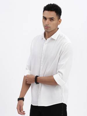 men's white solid slim fit shirt 3