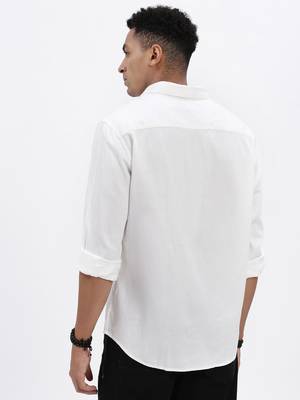 men's white solid slim fit shirt 4