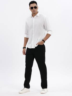 men's white solid slim fit shirt 5