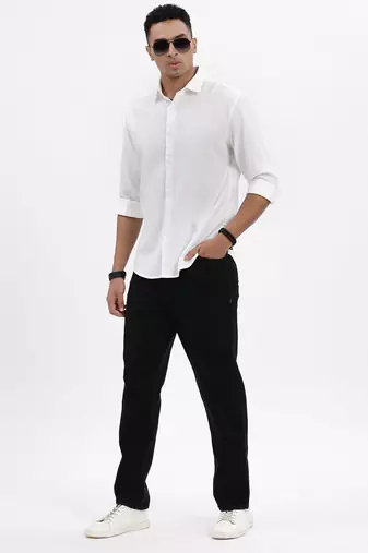 men's white solid slim fit shirt