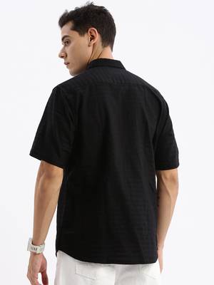 men's short sleeves solid slim fit black shirt 4