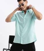 men's short sleeves solid slim fit turquoise blue shirt