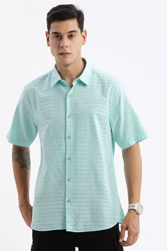 men's short sleeves solid slim fit turquoise blue shirt