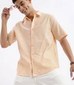men's short sleeves solid slim fit peach shirt