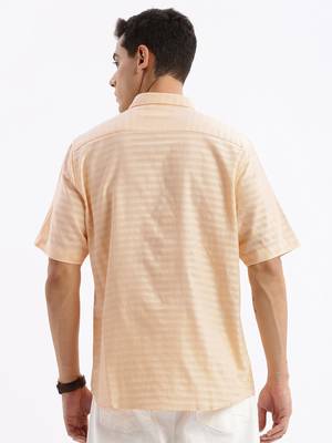 men's short sleeves solid slim fit peach shirt 4