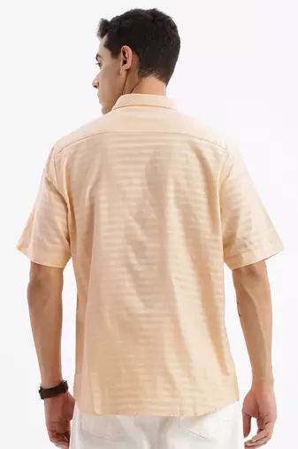 men's short sleeves solid slim fit peach shirt