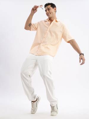 men's short sleeves solid slim fit peach shirt 5