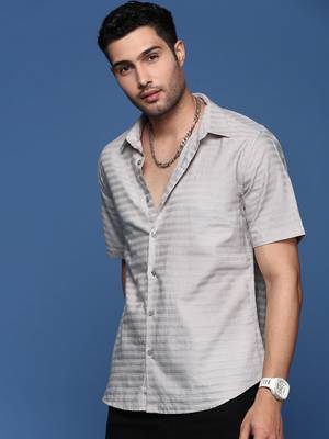 men's solid slim fit grey shirt 1