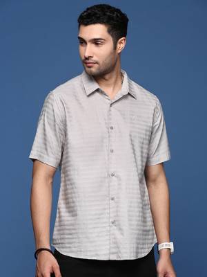 men's solid slim fit grey shirt 2
