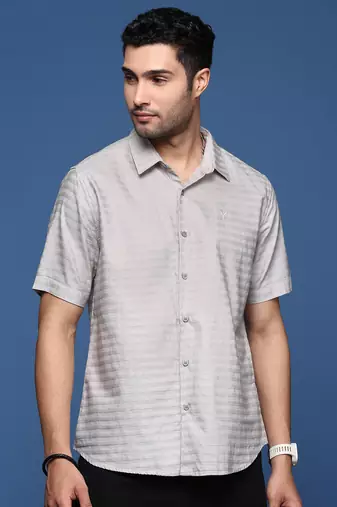 men's solid slim fit grey shirt