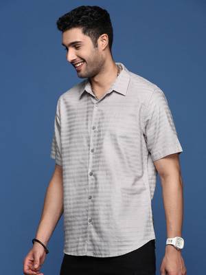 men's solid slim fit grey shirt 3