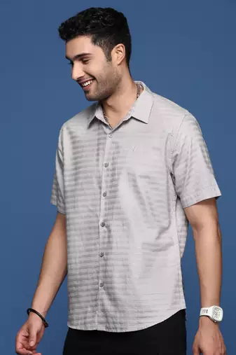 men's solid slim fit grey shirt