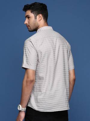 men's solid slim fit grey shirt 4