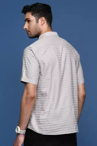 men's solid slim fit grey shirt