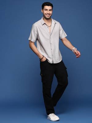 men's solid slim fit grey shirt 5