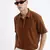 men's short sleeves solid slim fit brown shirt