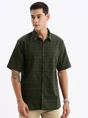 men's short sleeves solid slim fit green shirt 2
