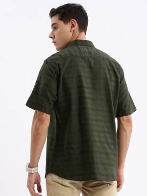 men's short sleeves solid slim fit green shirt 4