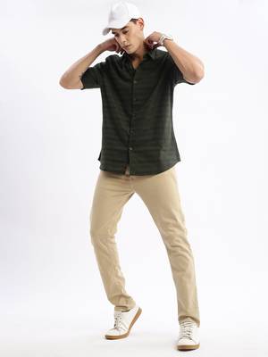 men's short sleeves solid slim fit green shirt 5