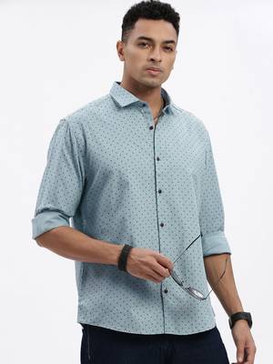 men's blue micro ditsy slim fit shirt 1