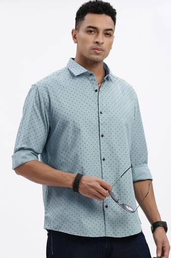 men's blue micro ditsy slim fit shirt