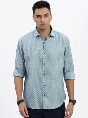 men's blue micro ditsy slim fit shirt 2