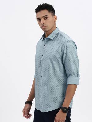 men's blue micro ditsy slim fit shirt 3