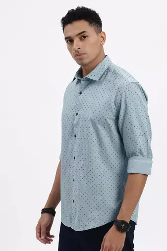 men's blue micro ditsy slim fit shirt