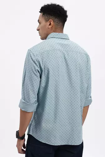 men's blue micro ditsy slim fit shirt