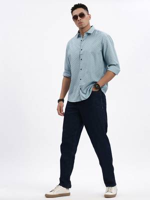 men's blue micro ditsy slim fit shirt 5