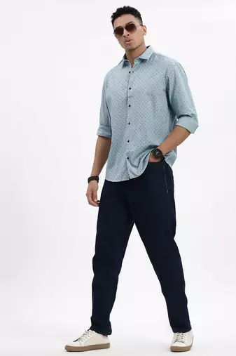 men's blue micro ditsy slim fit shirt