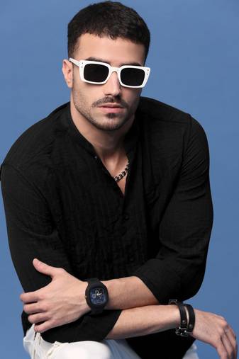 men's black solid slim fit shirt