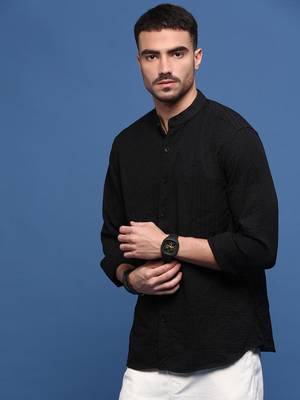 men's black solid slim fit shirt 3