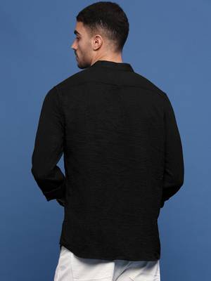 men's black solid slim fit shirt 4