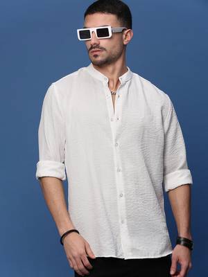 men's white solid slim fit shirt 1