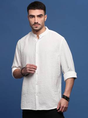 men's white solid slim fit shirt 2