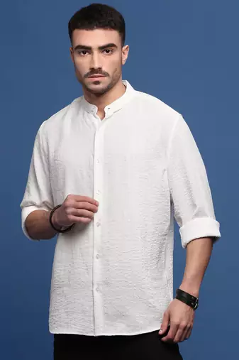 men's white solid slim fit shirt