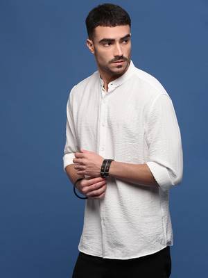 men's white solid slim fit shirt 3