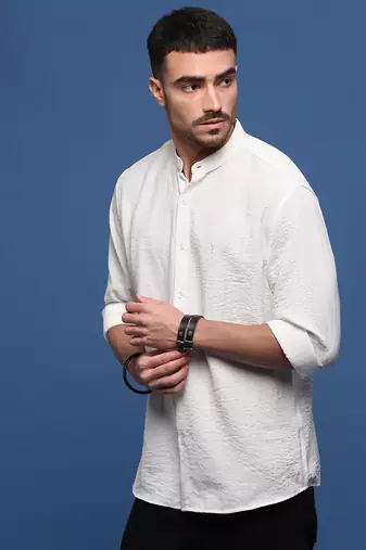 men's white solid slim fit shirt