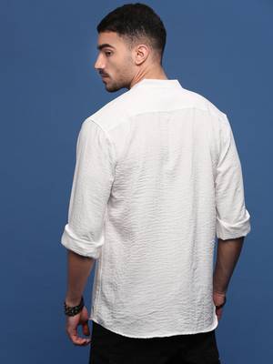men's white solid slim fit shirt 4