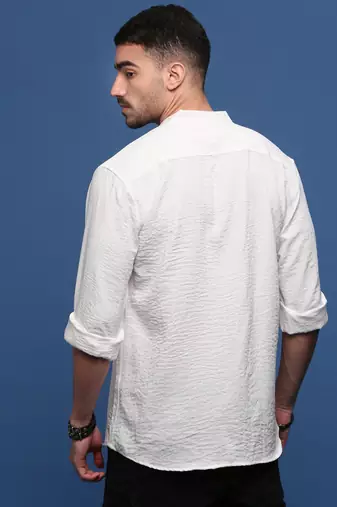 men's white solid slim fit shirt