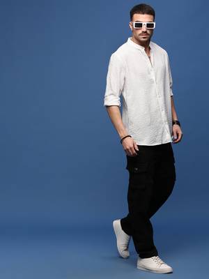men's white solid slim fit shirt 5