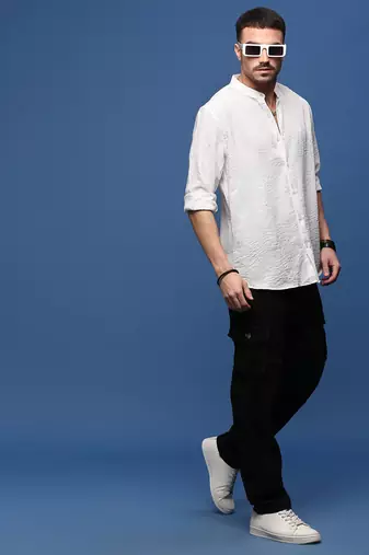 men's white solid slim fit shirt
