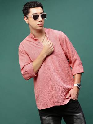 men's peach solid slim fit shirt 1
