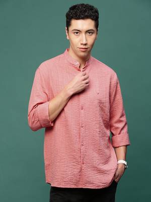 men's peach solid slim fit shirt 2
