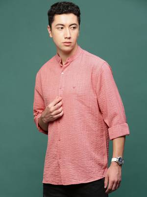 men's peach solid slim fit shirt 3