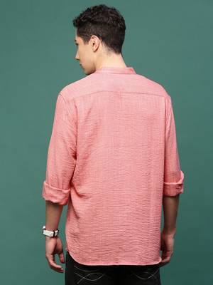 men's peach solid slim fit shirt 4