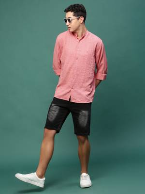 men's peach solid slim fit shirt 5