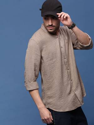 men's brown solid slim fit shirt 1