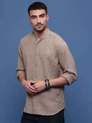 men's brown solid slim fit shirt 3